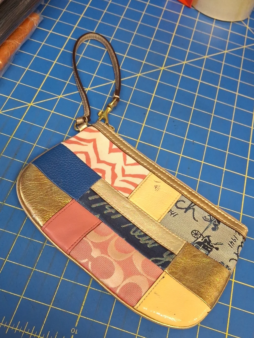 Coach Patchwork Leather & Canvas 8.5x5.5x0.5 Wristlet - Multicolor Preloved
